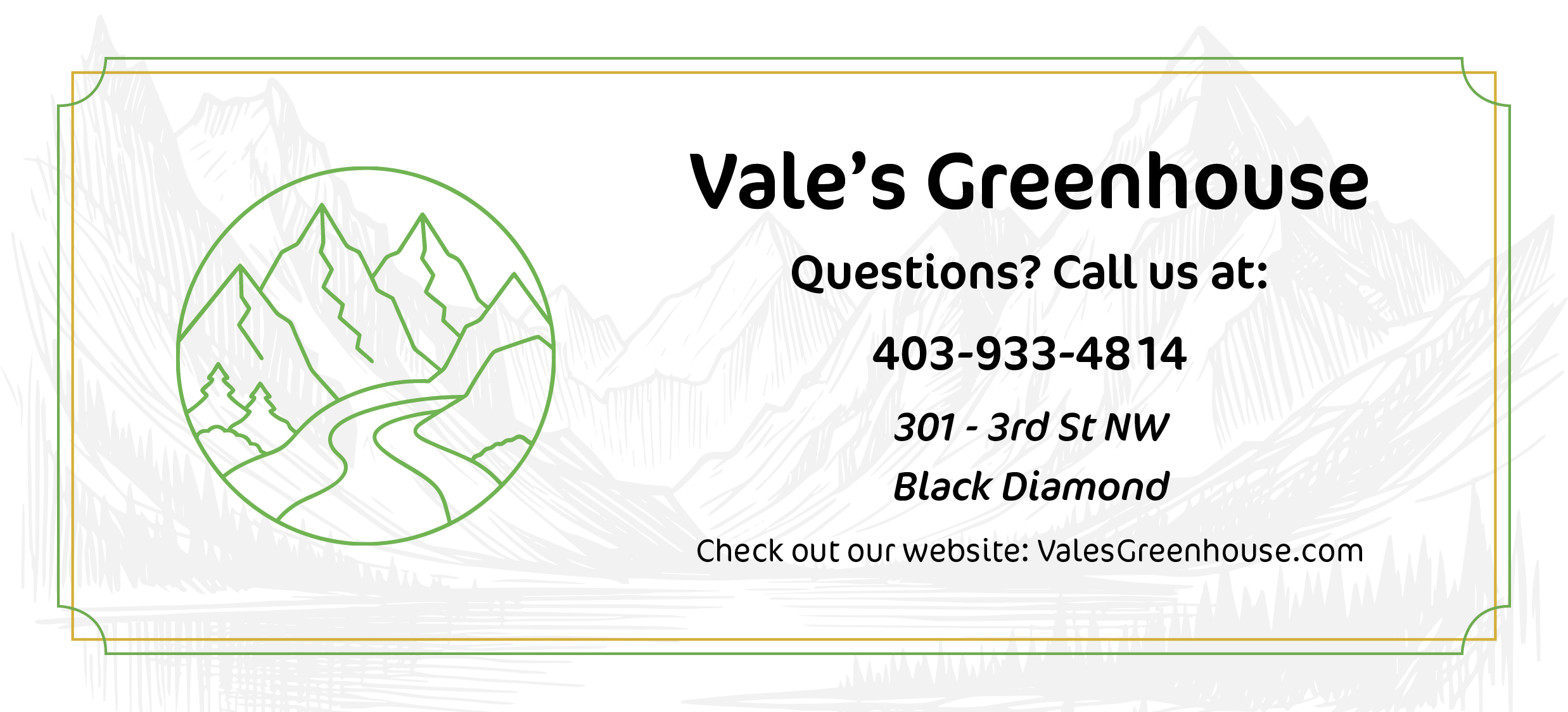 The front of the Vale's Greenhouse gift certificate