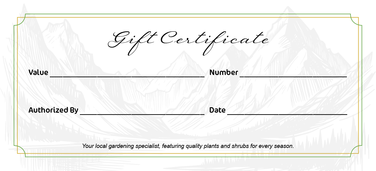 The front of the Vale's Greenhouse gift certificate