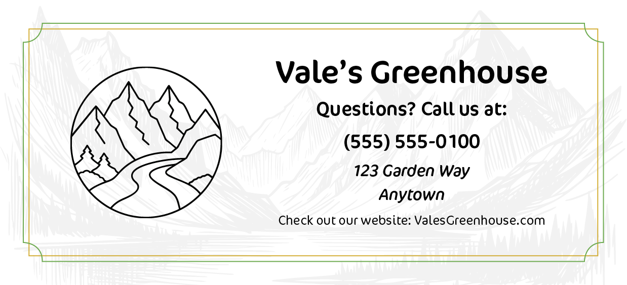The back of the Vale's Greenhouse gift certificate